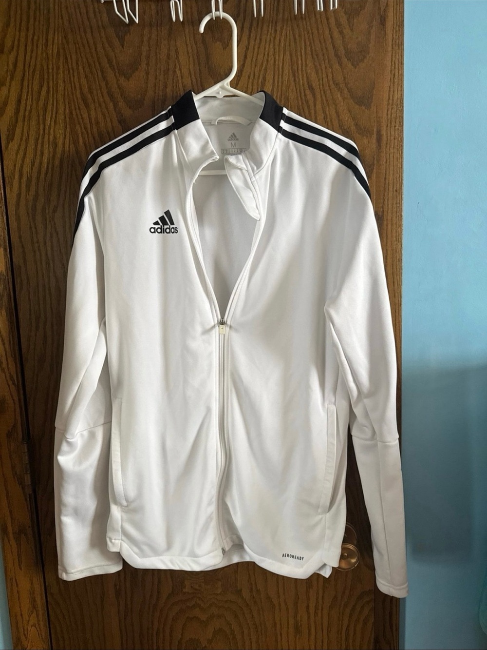 adidas White Performance Track Jacket with Black Stripes